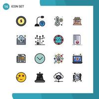 Universal Icon Symbols Group of 16 Modern Flat Color Filled Lines of book science microphone chemistry lab Editable Creative Vector Design Elements