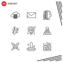 Pictogram Set of 9 Simple Outlines of management easter design catkin thinking Editable Vector Design Elements