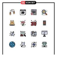 Pack of 16 Modern Flat Color Filled Lines Signs and Symbols for Web Print Media such as king search event money storage Editable Creative Vector Design Elements