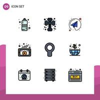 Modern Set of 9 Filledline Flat Colors Pictograph of cool social network scary video marketing Editable Vector Design Elements