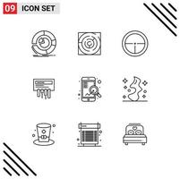 Outline Pack of 9 Universal Symbols of wifi receiver strategy target military Editable Vector Design Elements