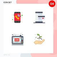 Pictogram Set of 4 Simple Flat Icons of call live card payment video Editable Vector Design Elements