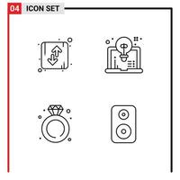 4 colores planos de línea de relleno de vector temático y símbolos editables de elementos de diseño de vector editables de anillo de computadora de orientación de diamante de flecha