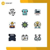 9 Filledline Flat Color concept for Websites Mobile and Apps gear worker soccer construction factory Editable Vector Design Elements