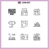 9 Universal Outlines Set for Web and Mobile Applications education security juice protect shield motivation Editable Vector Design Elements