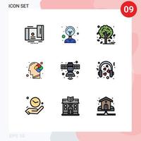 Set of 9 Modern UI Icons Symbols Signs for space radio leaf communication solution Editable Vector Design Elements