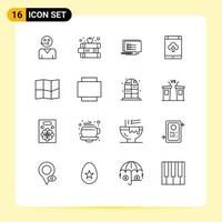 Pictogram Set of 16 Simple Outlines of upload smartphone apple cloud write Editable Vector Design Elements