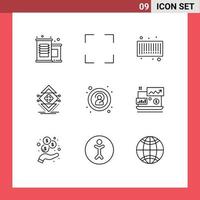 9 User Interface Outline Pack of modern Signs and Symbols of dollar sign anonymous code anonymity science Editable Vector Design Elements