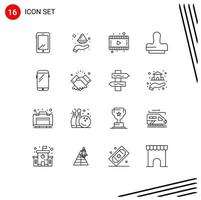 Group of 16 Modern Outlines Set for smart phone stamp india press video Editable Vector Design Elements