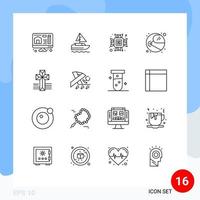 Pack of 16 Modern Outlines Signs and Symbols for Web Print Media such as stethoscope cross computer american space Editable Vector Design Elements