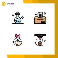 4 User Interface Filledline Flat Color Pack of modern Signs and Symbols of flask easter tube office printer Editable Vector Design Elements