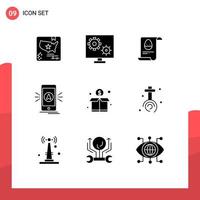 Pack of 9 creative Solid Glyphs of location camping setting app egg Editable Vector Design Elements