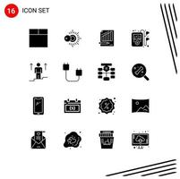 Modern Set of 16 Solid Glyphs and symbols such as arrow user business player multimedia Editable Vector Design Elements