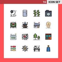 Mobile Interface Flat Color Filled Line Set of 16 Pictograms of media computer bamboo history backup Editable Creative Vector Design Elements