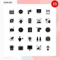 Group of 25 Modern Solid Glyphs Set for presentation easel air board horn Editable Vector Design Elements