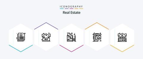 Real Estate 25 Line icon pack including apartment. house. progress. home. advertisement vector