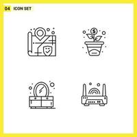 Line Pack of 4 Universal Symbols of location device financing bedroom router Editable Vector Design Elements