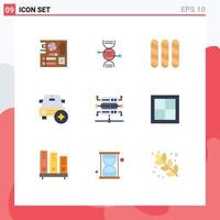 Pack of 9 creative Flat Colors of network vehicles bone star car Editable Vector Design Elements