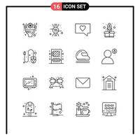 Pictogram Set of 16 Simple Outlines of scroll computer like package start Editable Vector Design Elements