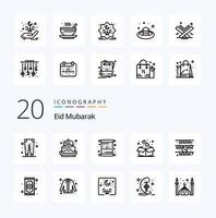 20 Eid Mubarak Line icon Pack like tea dish decoration soup hand vector