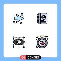 Modern Set of 4 Filledline Flat Colors Pictograph of arrow eye book creativity heart Editable Vector Design Elements