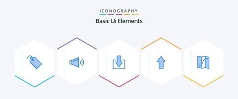 Basic Ui Elements 25 Blue icon pack including navigation. map. arrow. upload. arrows vector