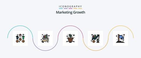 la línea de crecimiento de marketing llenó el paquete de iconos planos 5 que incluye marketing. crecimiento. marketing. gráfico. icono de marketing vector