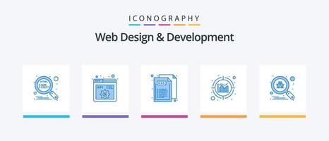 Web Design And Development Blue 5 Icon Pack Including search. bug. code. information. analytics. Creative Icons Design vector