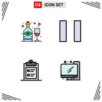 Pack of 4 Modern Filledline Flat Colors Signs and Symbols for Web Print Media such as alcohol computer glass clipboard back to school Editable Vector Design Elements