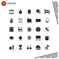 Pack of 25 Modern Solid Glyphs Signs and Symbols for Web Print Media such as bunk search notepad user business Editable Vector Design Elements