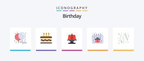 Birthday Flat 5 Icon Pack Including party. celebrate. cake. birthday. calendar. Creative Icons Design vector