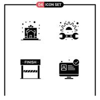 Pack of 4 Modern Solid Glyphs Signs and Symbols for Web Print Media such as celebration finish home mechanic sport Editable Vector Design Elements