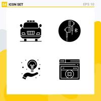 4 User Interface Solid Glyph Pack of modern Signs and Symbols of car creative headphone bluetooth idea Editable Vector Design Elements