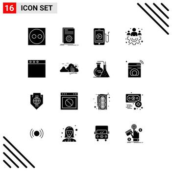 16 Universal Solid Glyphs Set for Web and Mobile Applications window app music team group Editable Vector Design Elements