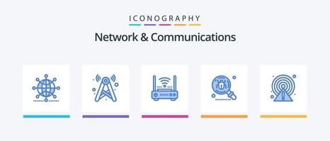 Network And Communications Blue 5 Icon Pack Including find. antivirus. network. modem. network. Creative Icons Design vector