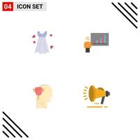 4 Universal Flat Icons Set for Web and Mobile Applications dress mind wedding chart award Editable Vector Design Elements