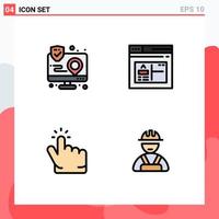 Universal Icon Symbols Group of 4 Modern Filledline Flat Colors of action click interface browser hand Editable Vector Design Elements