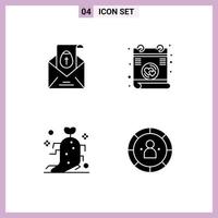 Modern Set of 4 Solid Glyphs Pictograph of massege nature holiday poem chart Editable Vector Design Elements