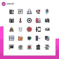 Set of 25 Commercial Filled line Flat Colors pack for leak support housekeeping help hours Editable Vector Design Elements