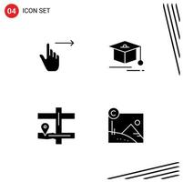 Pack of 4 Modern Solid Glyphs Signs and Symbols for Web Print Media such as finger navigation slide education artwork Editable Vector Design Elements