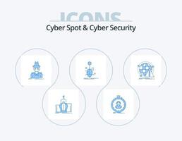 Cyber Spot And Cyber Security Blue Icon Pack 5 Icon Design. spider. bug. timer. thief. incognito vector