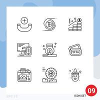 Modern Set of 9 Outlines Pictograph of relax cell analysis mobile computer Editable Vector Design Elements