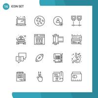 Mobile Interface Outline Set of 16 Pictograms of cap net hash tag devices computers Editable Vector Design Elements