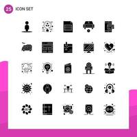 Solid Glyph Pack of 25 Universal Symbols of online card excel vehicles less Editable Vector Design Elements