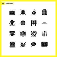 Universal Icon Symbols Group of 16 Modern Solid Glyphs of business house asteroid building comet Editable Vector Design Elements