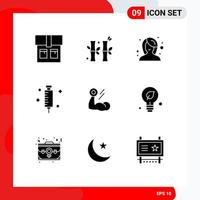 9 Thematic Vector Solid Glyphs and Editable Symbols of muscle bodybuilding makeup biceps medical Editable Vector Design Elements