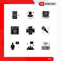 Modern Set of 9 Solid Glyphs and symbols such as printer office board internet setting Editable Vector Design Elements