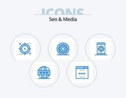 seo y media blue icon pack 5 diseño de iconos. video. película. sitio. medios de comunicación. mejoramiento vector