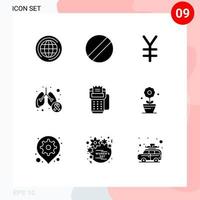 Modern Set of 9 Solid Glyphs and symbols such as machine cashless yen card lungs cancer Editable Vector Design Elements