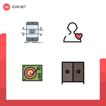 Paquete de color plano de 4 líneas de relleno de interfaz de usuario de signos y símbolos modernos de elementos de diseño vectorial editables del reproductor de amor del teléfono del dispositivo api vector